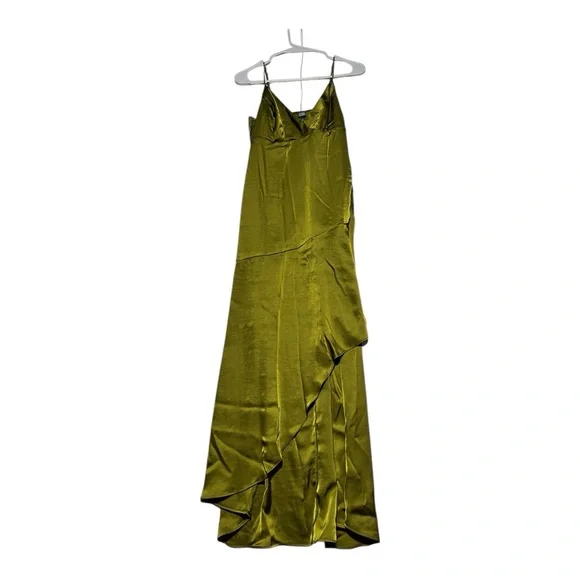 NWT New Fable Women's Satin Asymmetrical A-Line Maxi Dress- Olive Green M - Picture 4 of 7